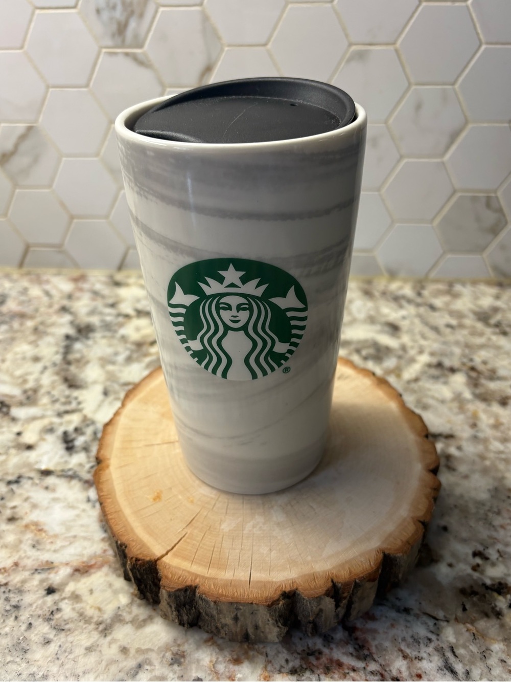 Starbucks 2020 Marble Swirl Grey & White Ceramic Double Wall Travel
Mug 12 oz